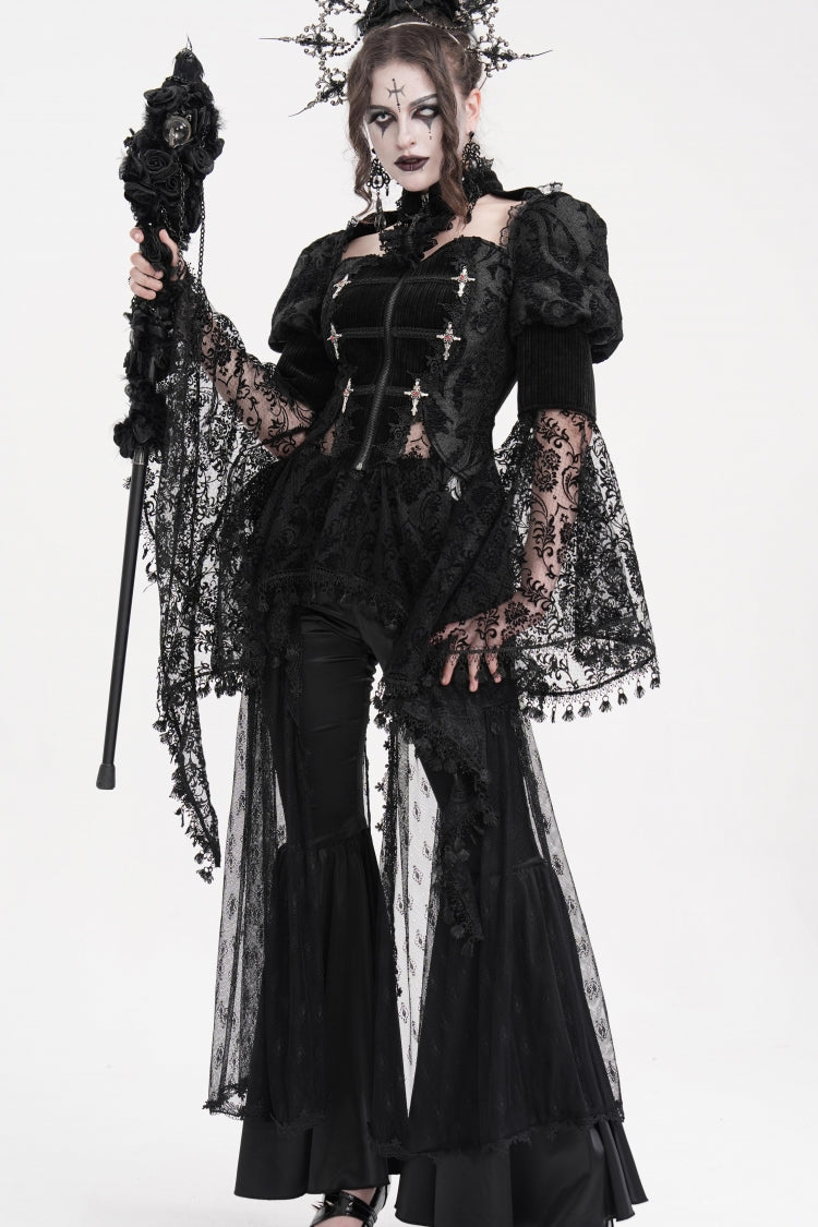 Black Long Sleeves Hollow Lace Tassels Women's Gothic Jacket