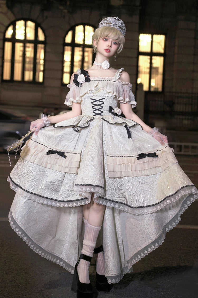 Ivory/Black [Tycoon's Daughter] Ruffle Bowknot Sweet Elegant Princess Lolita Jsk Dress