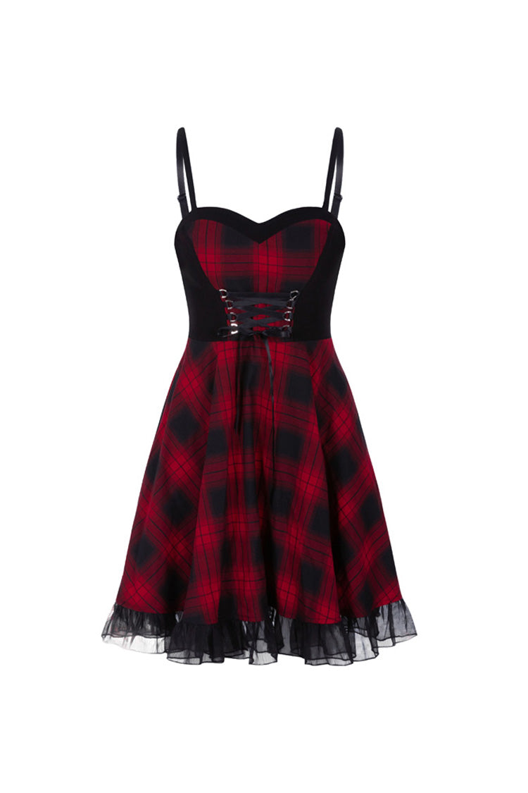 Lattice Plaid Stitching Binding Women's Steam Punk Strap Dress