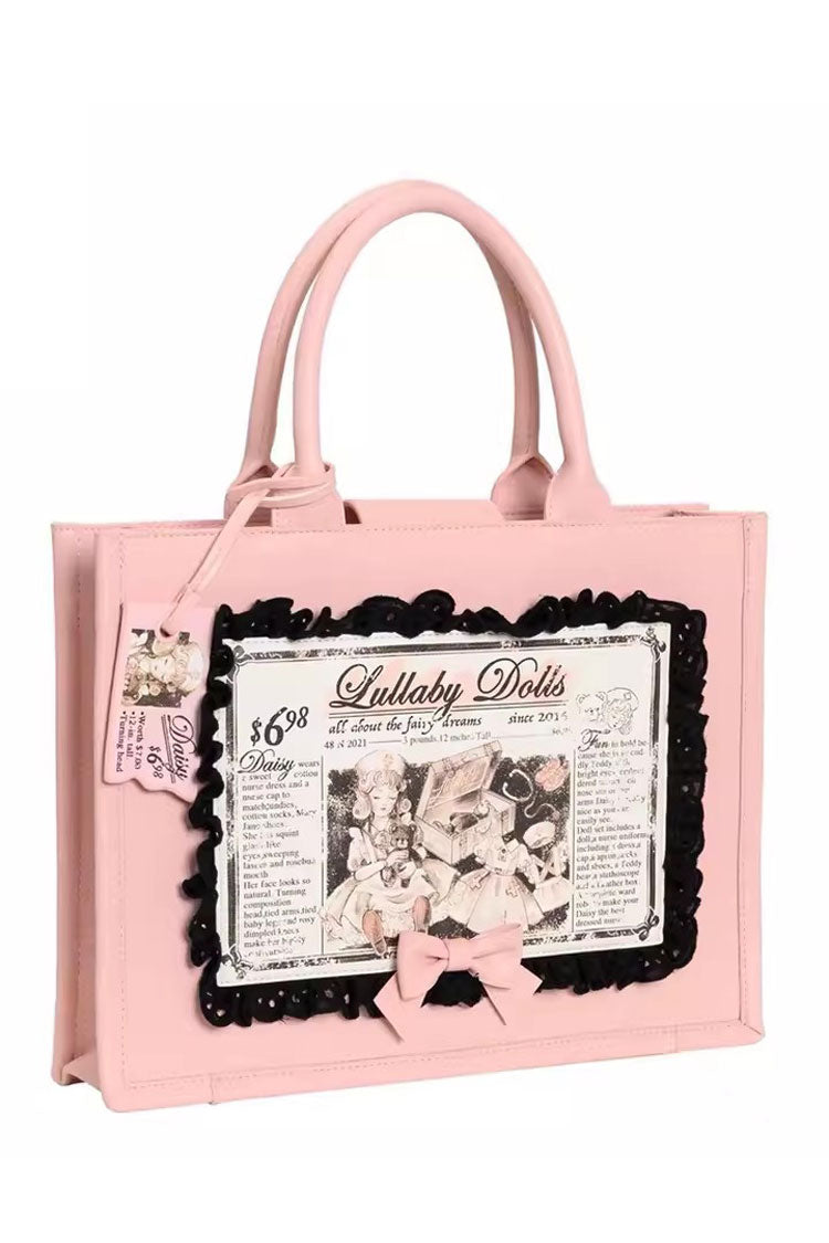 Pink Antique Doll Wall Print Sweet Japanese Lolita Handbag