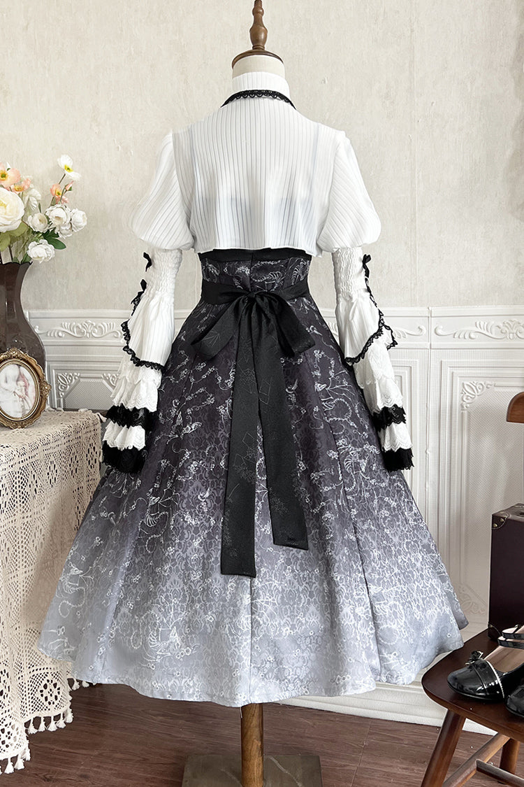 Black/White Print Bone Magic Ruffle Cardigan Lace Classic Gothic Princess Lolita Jsk Dress