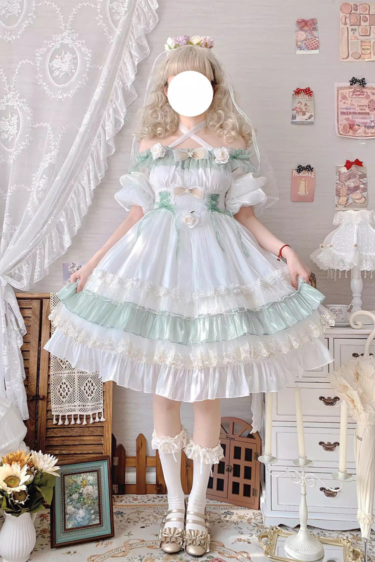 Green [Spring of Boliya] Long Sleeves Multi-Layered Ruffle Bowknot Lace Lace-Up Sweet Princess Lolita Dress