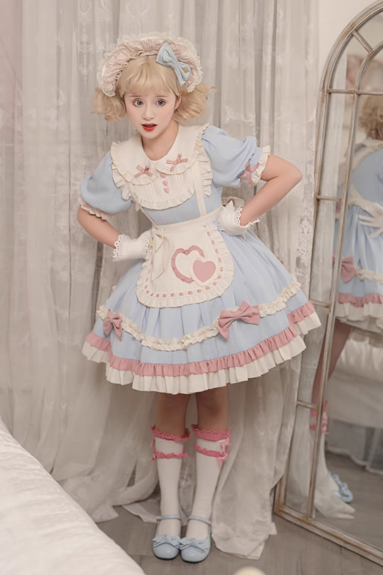 Blue Short Puff Sleeves Ruffle Bowknot Maid Sweet Princess Lolita Dress