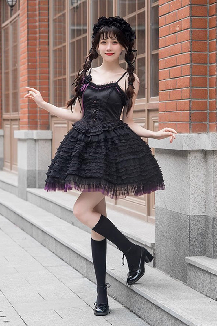 Black Midnight Ballet Rose Lace Sleeveless Gothic Lolita Jsk Dress