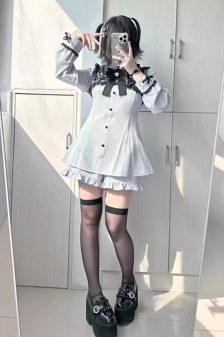 Heart Shape Print Bowknot Lace Sweet Jirai Kei Dress 2 Colors