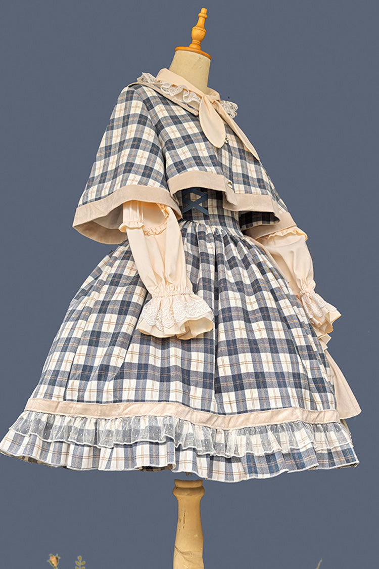 Grey/Blue [Morning Tune] Sleeveless High Waisted Print Ruffle Asymmetric Sweet Lolita Strap Dress