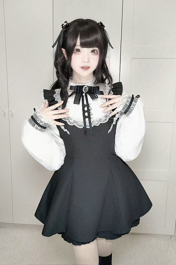 [First Love Contract] Print Bowknot Lace Gothic Jirai Kei Dress Set 4 Versions