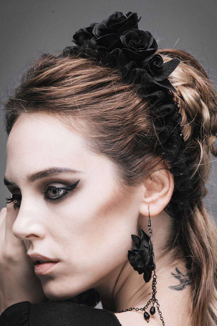 Black Handmade Velvet Women's Gothic Rose Headband