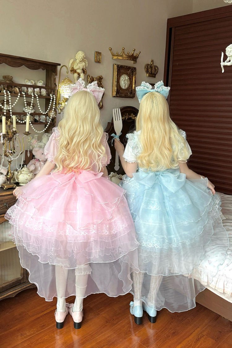 Pink [Lotus Butterfly Heart] Multi-Layered Ruffle Hanayome Bowknot Lace Sweet Lolita Jsk Dress