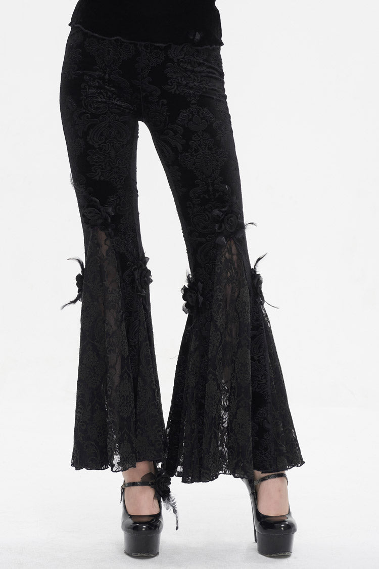 Black Printed Lace Embroidered Women's Gothic Flared Pants