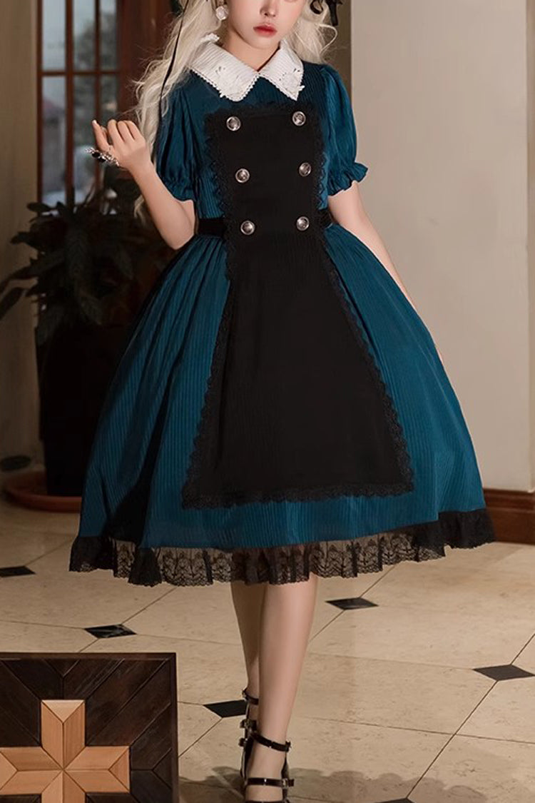 Dark Green Otherworld Deacon Detachable Apron Short Sleeves Gothic Lolita Dress