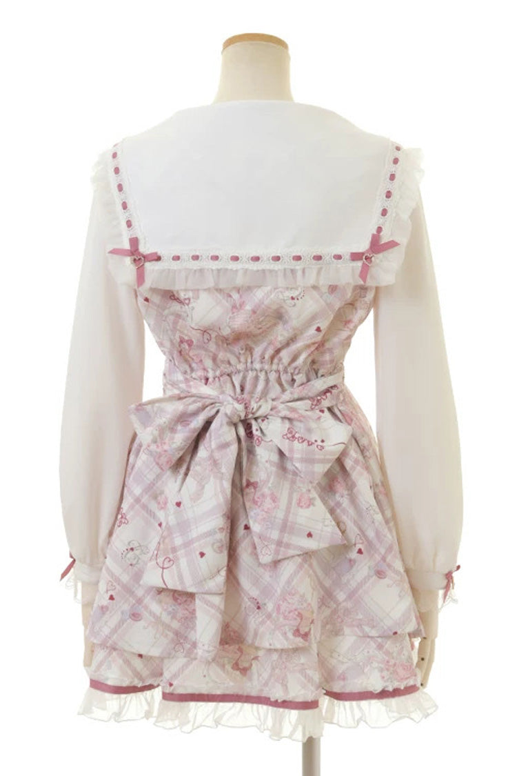 [Sewing Bear] Long Sleeves Print Bowknot Lace Sweet Jirai Kei Plus Size Dress 3 Colors