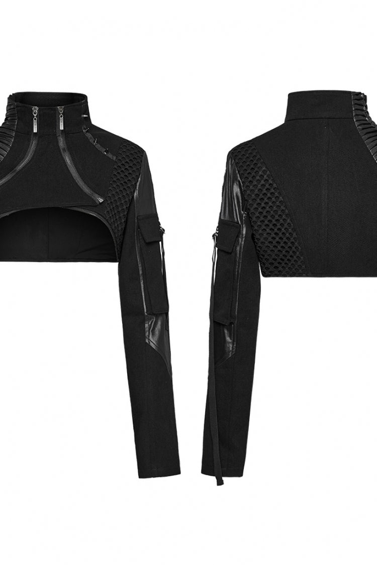 Black Stand Collar Long Sleeves Rivet Women's Gothic Short Jacket