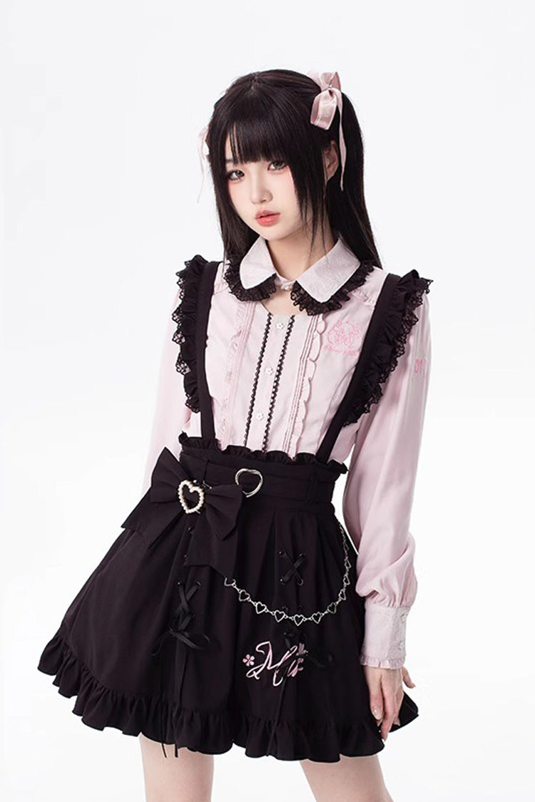 Black [Hatsune Miku] Ruffle Embroidery Lace-Up Jirai Kei Skirt