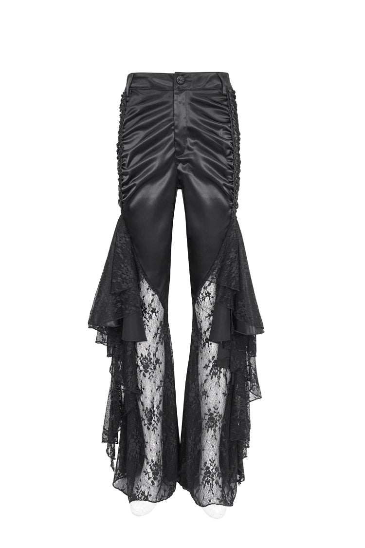 Black Ruffle Lace Stitching Womens Gothic Flared Pant