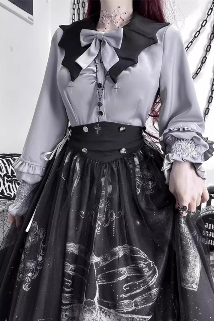 Black Print Halloween Classic Gothic Punk Elegant Lolita Skirt Set