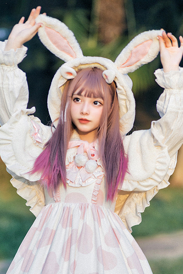Ivory Plush Bunny Ears Bowknot Sweet Princess Lolita Cloak Coat