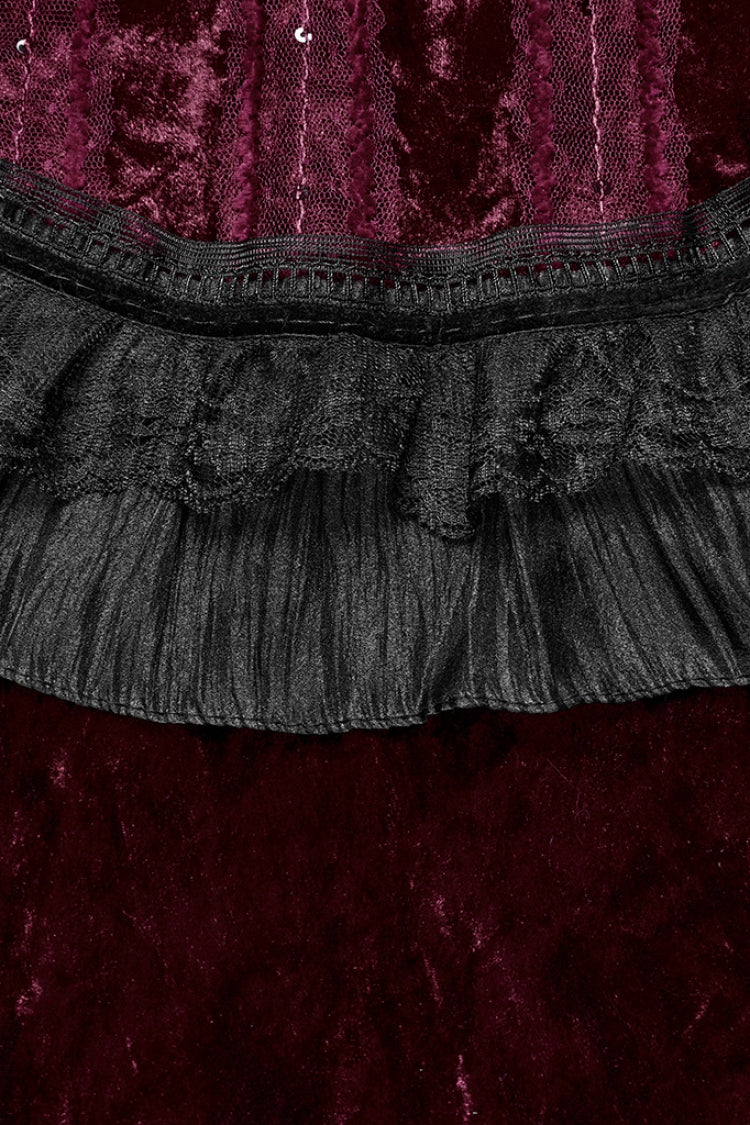 Red Sleeveless Ruffle Stitching Lace Women's Gothic Cape