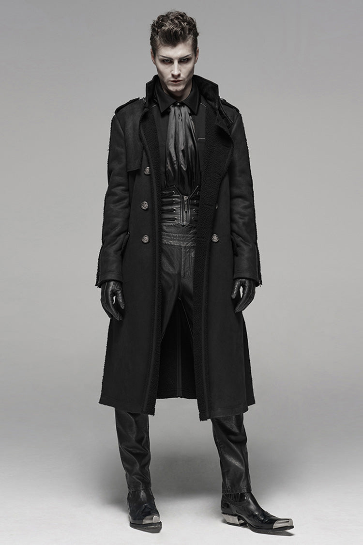 Black Long Sleeves Double-breasted Men's Gothic Military Long Coat
