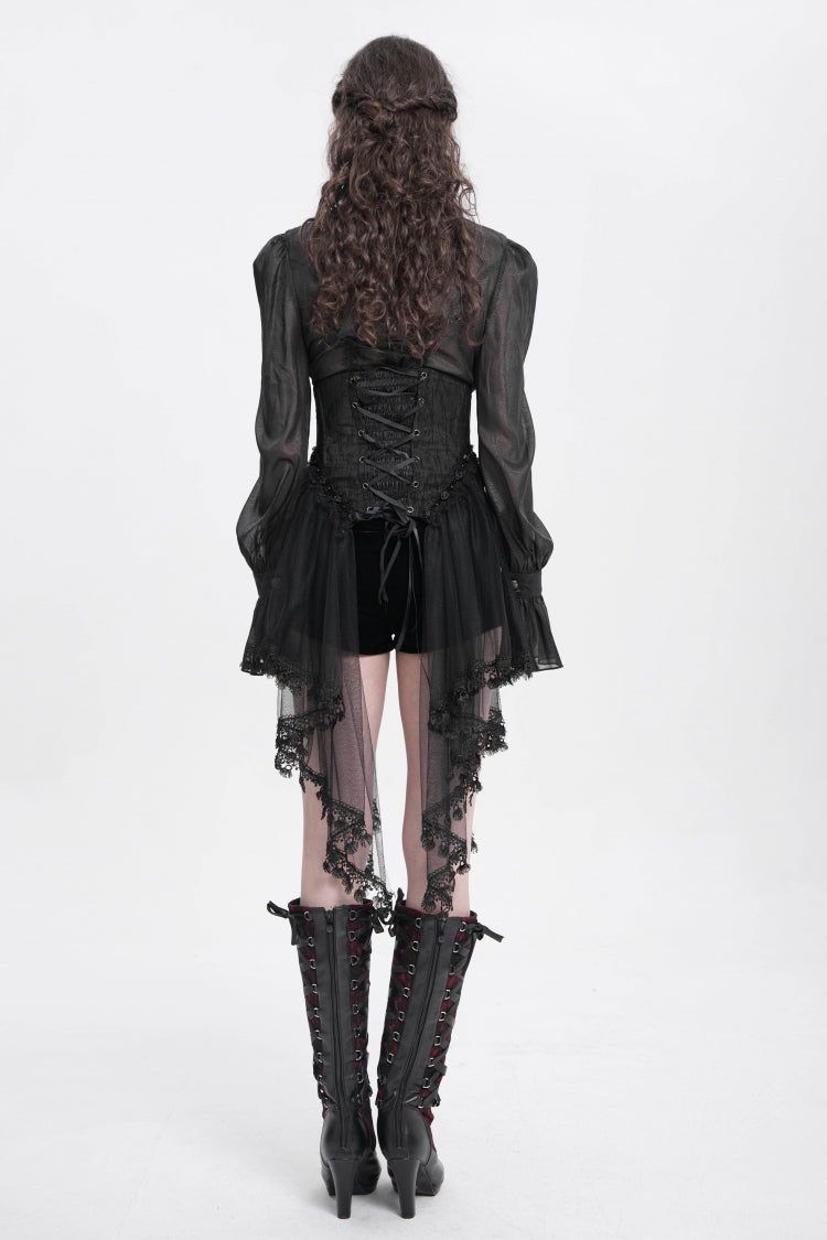 Black Stitching Lace Lace-Up Mesh Women's Gothic Underbust Corset