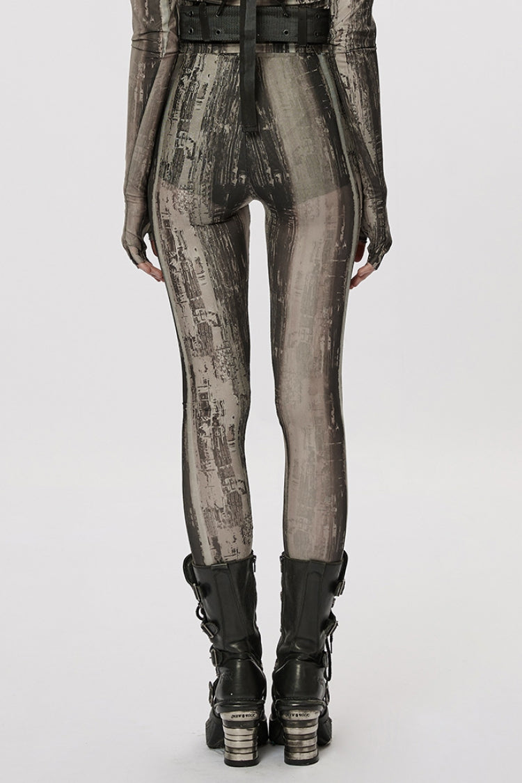 Schlanke Mesh-Leggings mit Batikmuster für Damen in Steampunk-Optik, 2 Farben