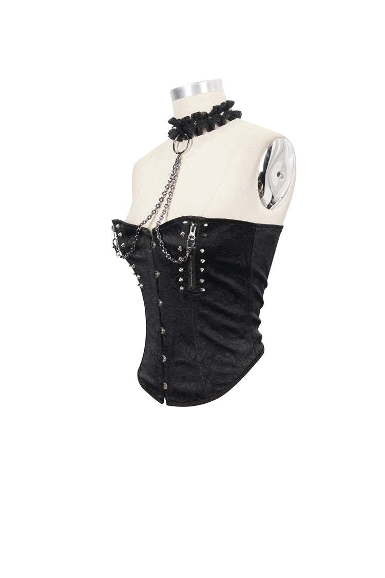 Black Leather Lace Necklace Metal Chain Rivet Women's Punk Corset Set