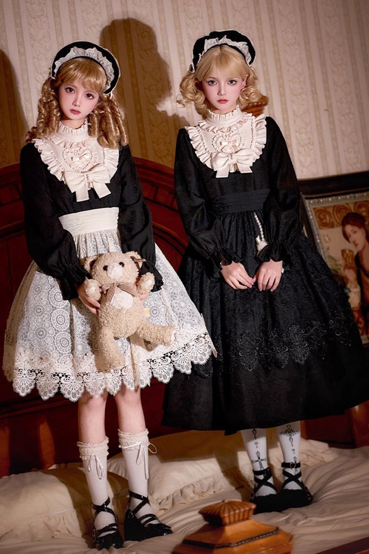 Black [Twilight Choir] Long Sleeves Bowknot Lace Sweet Vintage Lolita Dress 2 Versions