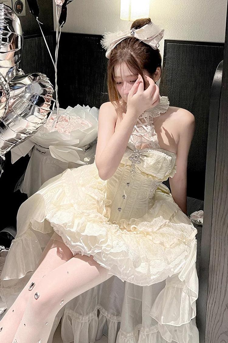 Ivory [Eternal Temple] Halterneck Ruffle Bowknot Lace Sweet Princess Lolita Dress