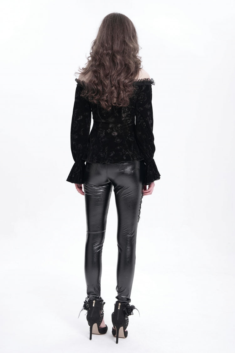Black Off Shoulder Hollow Embroidery Women's Gothic Blouse
