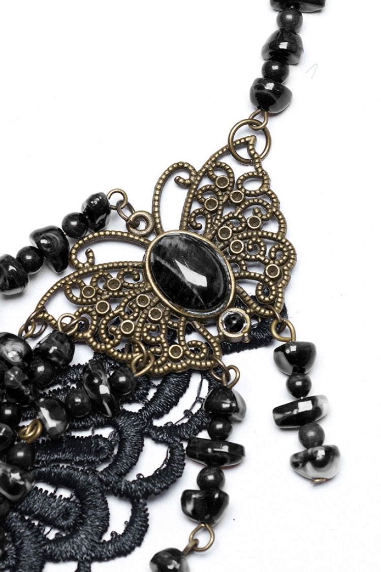 Black Irregular Beaded Butterfly Women's Punk Necklace