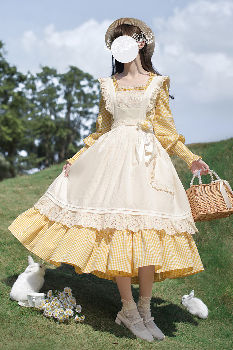 Yellow Long Sleeves Print Ruffle Lace-Up Sweet Elegant Lolita Dress