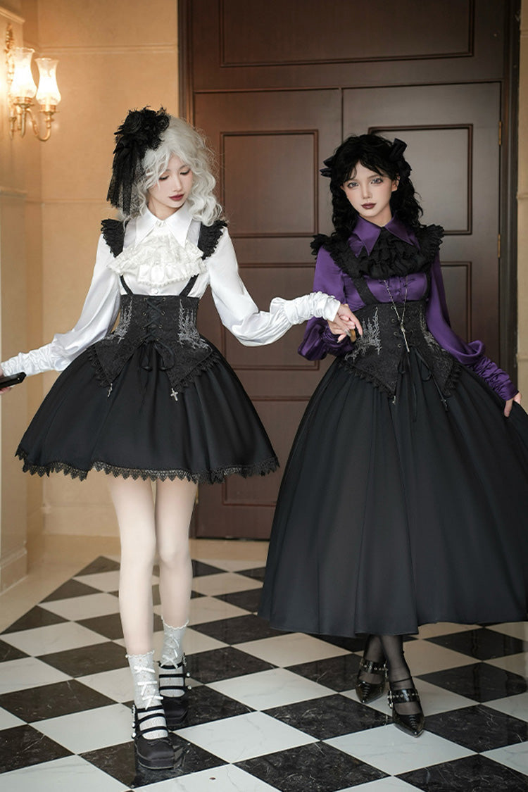 Schwarzes [Nacht der Dornen] ärmelloses Stickerei-Schnürung Gothic Lolita Träger-BH-Unterstützungskleid 2 Versionen 