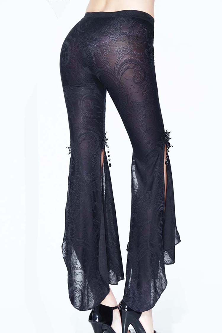 Black Fringe Lace Pendant Ninth Bell-Bottoms Women's Gothic Pants