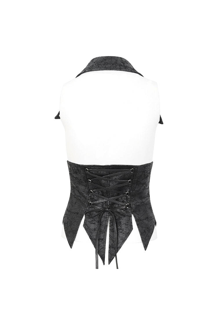 Black Irregular Lace Up Women's Gothic Vest With Detachable Collar