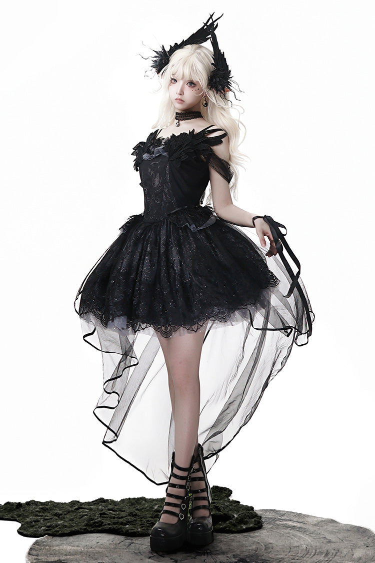 Black [Black Swan's Prayer] Sleeveless Ruffle Bowknot Gothic Ballet Lolita Jsk Dress
