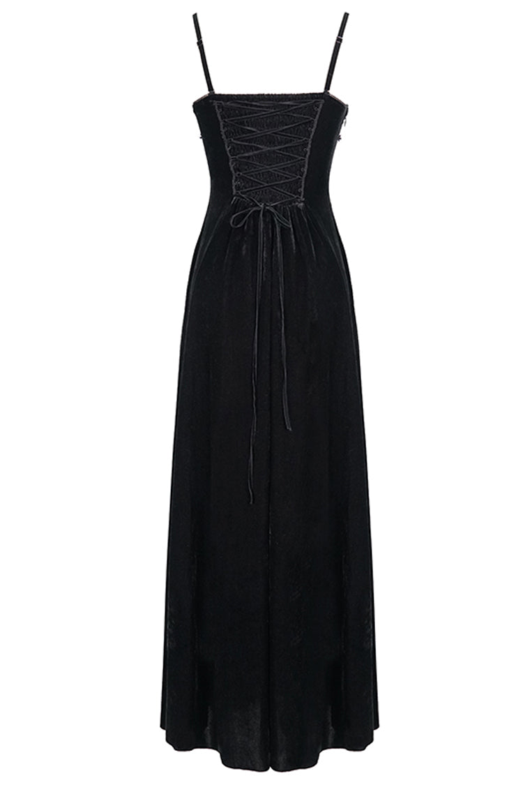 Red Front Chest Decals Dense Velvet Long Women's Gothic Sling Dress