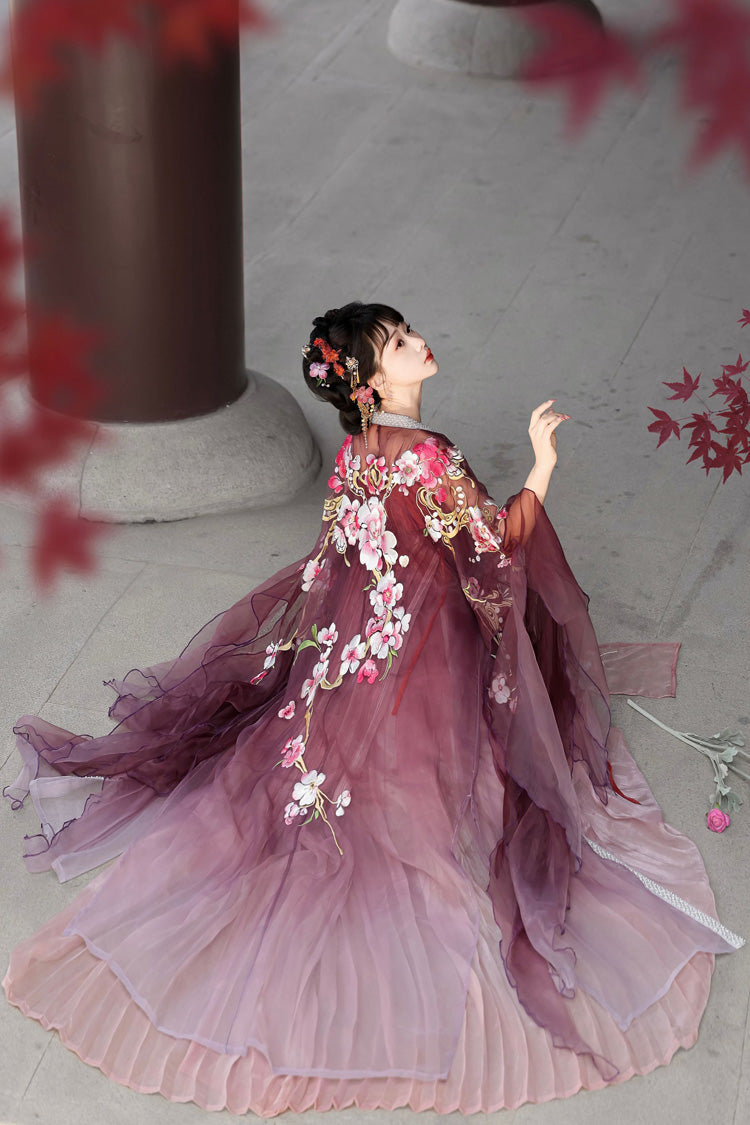 Red Long Sleeves Embroidery Sweet Tang-style Hezi Hanfu Dress Full Set