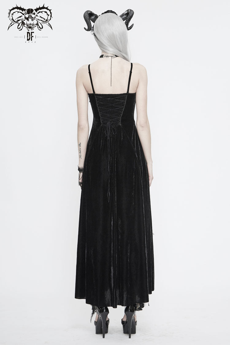 Red Front Chest Decals Dense Velvet Long Women's Gothic Sling Dress