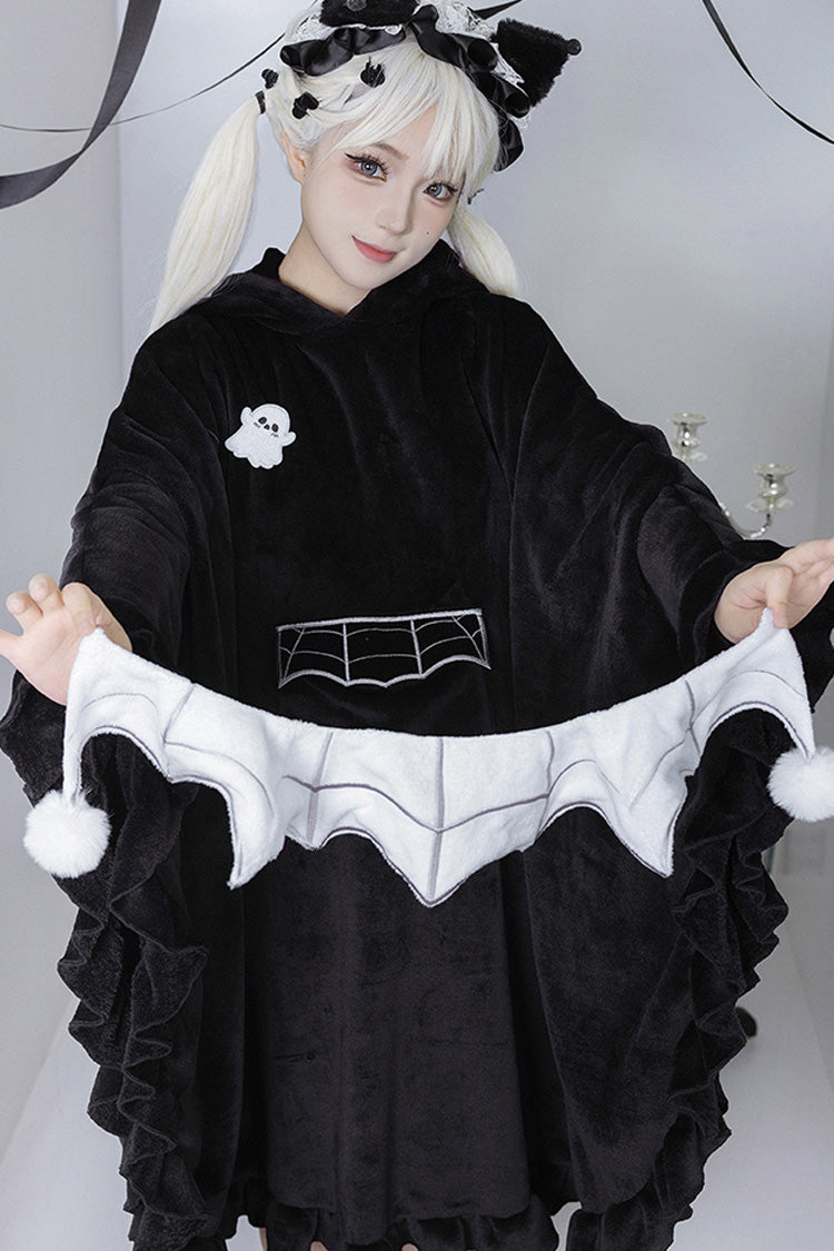 Black Bat Ruffle Hooded Sweet Lolita Coat Cloak