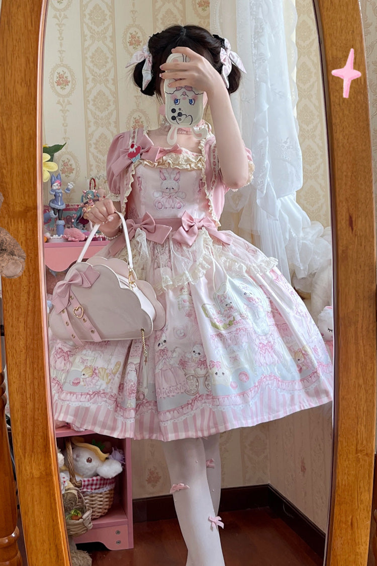 Rabbit Bear Wardrobe Print Ruffle Bowknot Sweet Lolita Dress 3 Colors