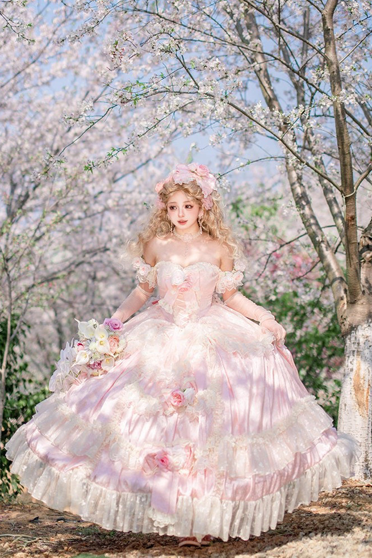 Pink [Love and Roses] Ruffle Hanayome Bowknot Lace Sweet Princess Lolita Jsk Dress