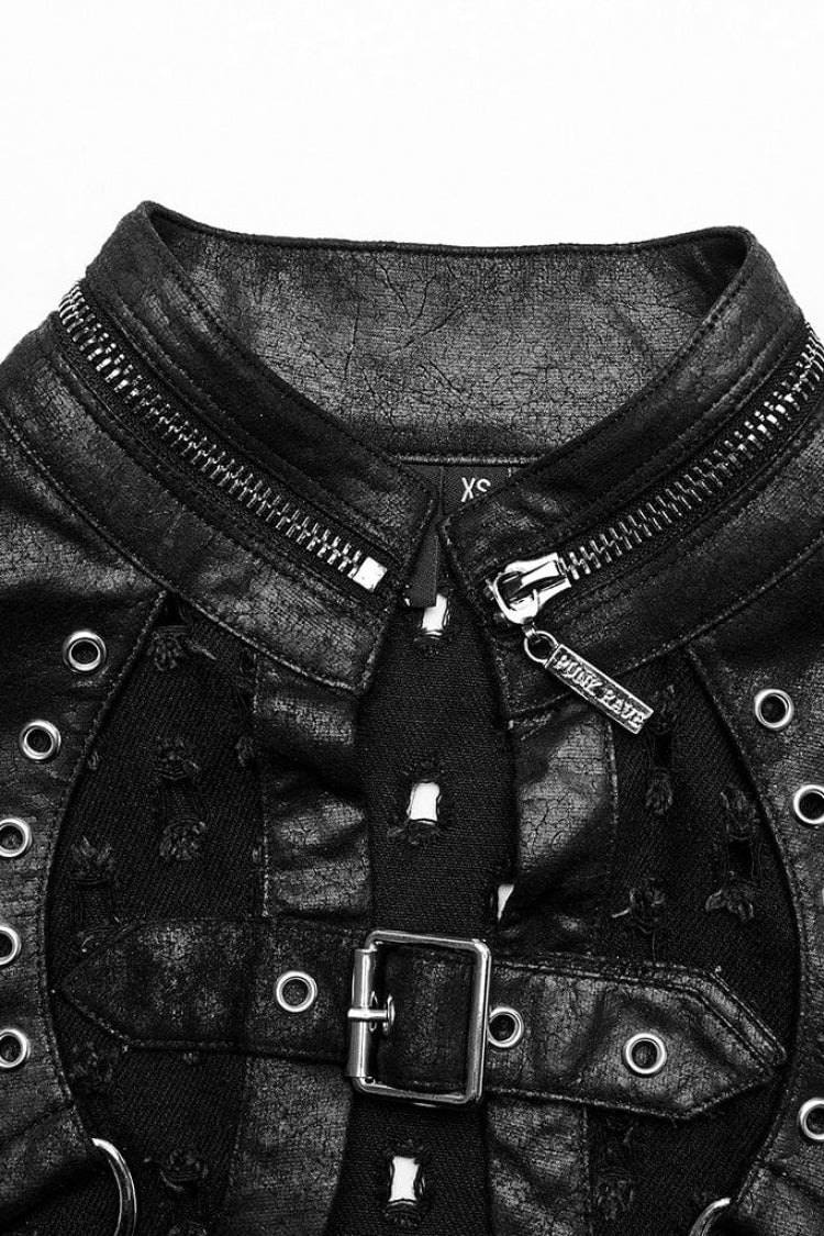 Black Stand Collar Zipper Decoration Hollow Womens Steampunk Short Cloak Jacket
