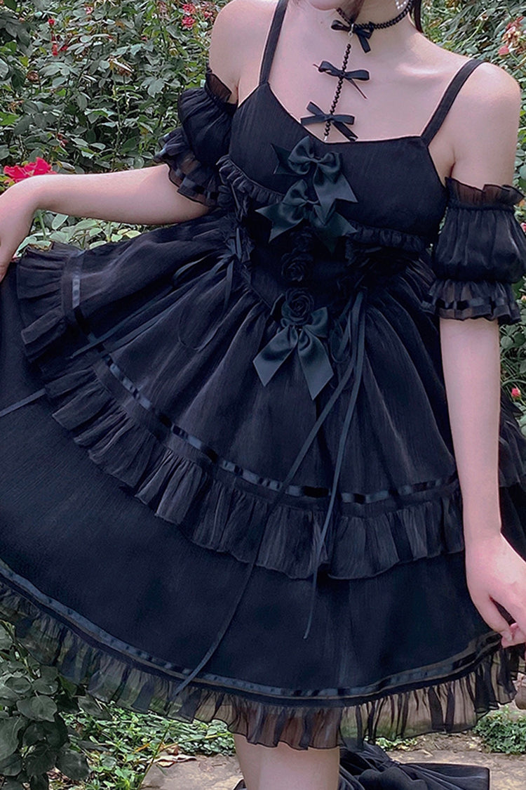 Black Angels Come Detached Hime Sleeves Ruffle Gothic Lolita Jsk Tiered Dress