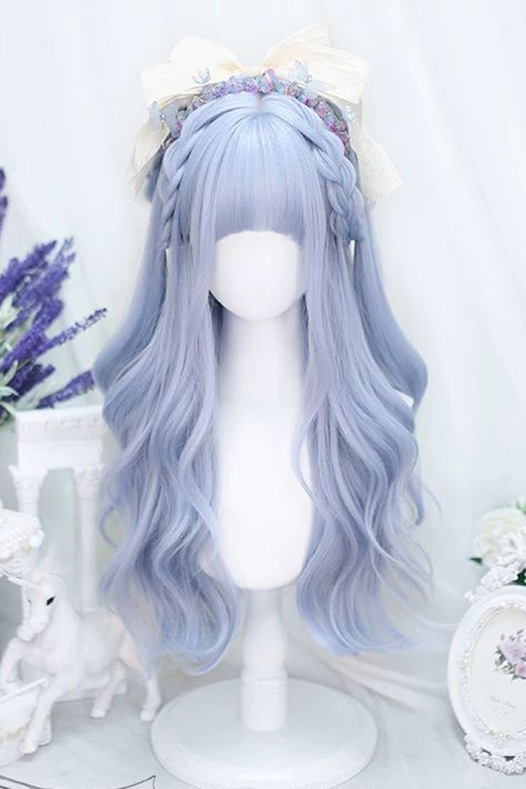 Perruque bouclée douce Sweet Lolita bleu ciel avec frange droite