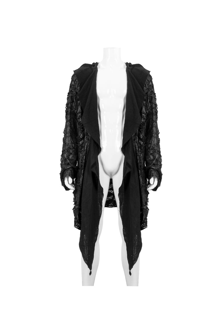 黒の不規則なシャープコーナー裾ボロボロニットステッチデザイン四季カジュアルメンズパンクジャケット