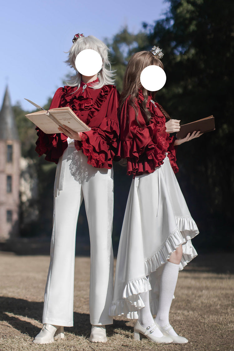 White [Day and Night Song] Long Sleeves Ruffle Ouji Gothic Lolita Skirt Pants