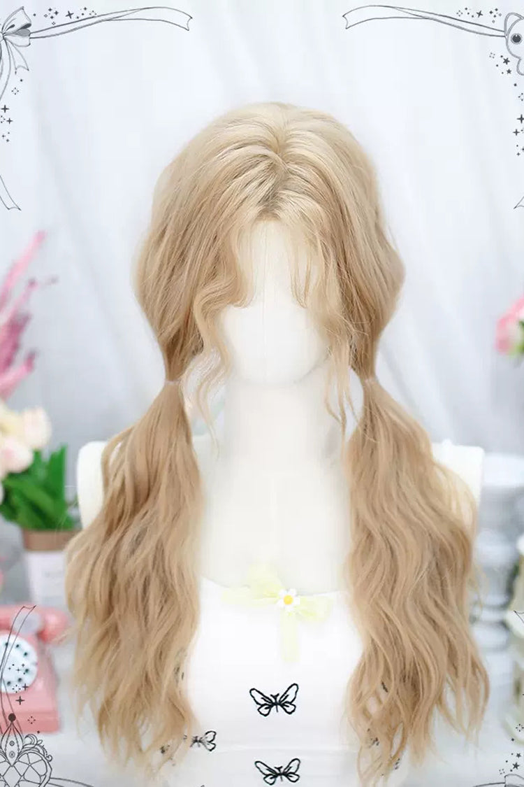 Gelbe, lange, natürliche Lolita-Perücke mit Mittelscheitel