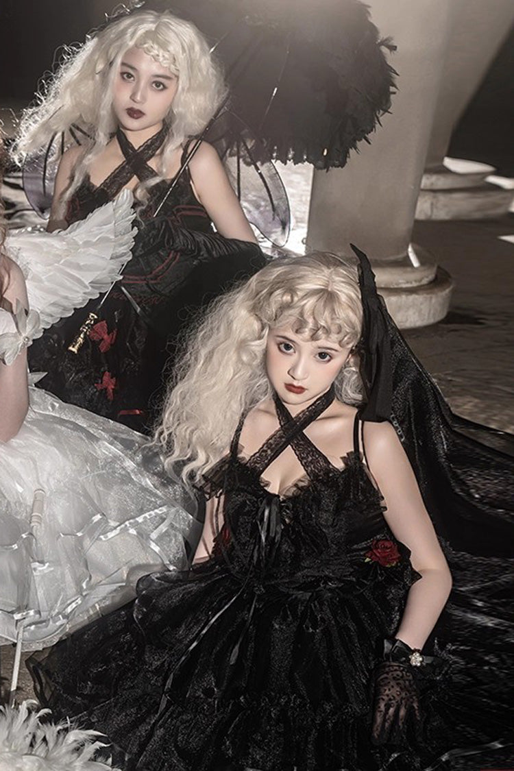 [Seven Deadly Sins] Sleeveless Double-Layered Ruffle Hanayome Bowknot Lace Gothic Plus Size Lolita Jsk Dress 3 Colors