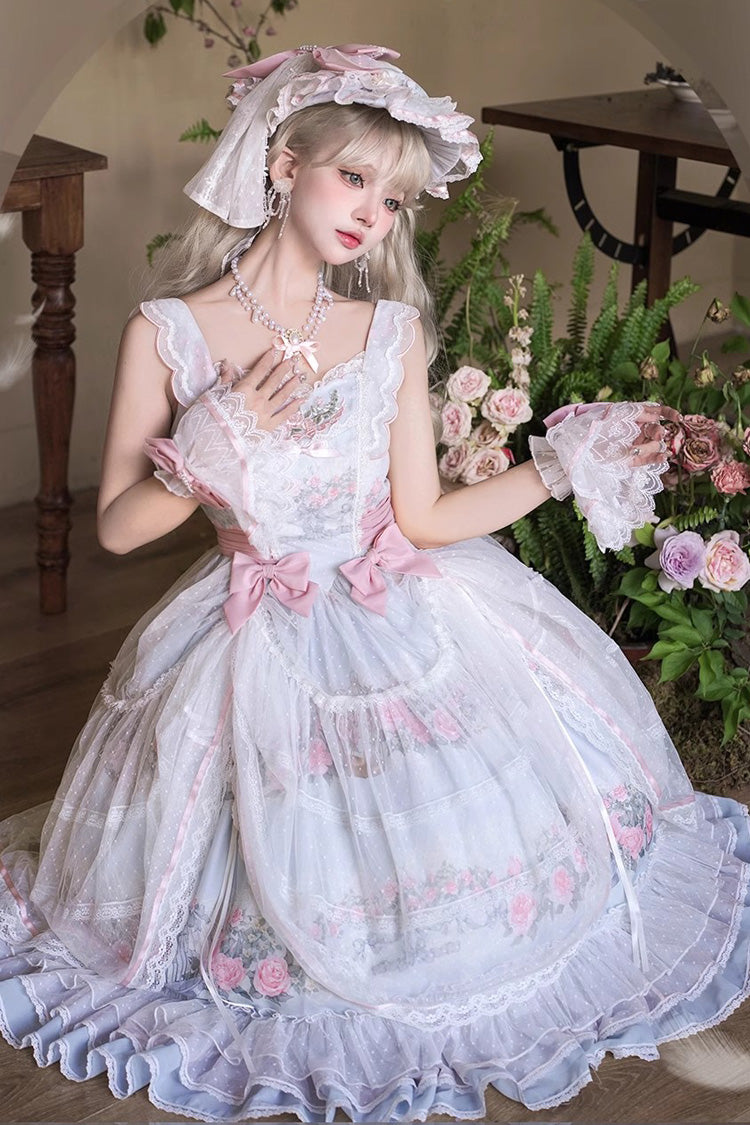 Multi-Color [Rose Flower Cage] Print Ruffle Bowknot Sweet Elegant Lolita Jsk Dress