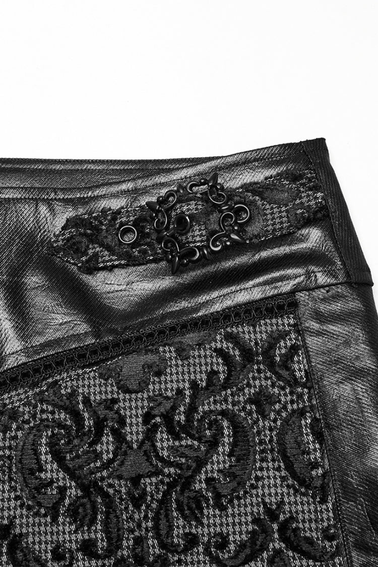 Black Print Floral Embroidery Buckle Men's Gothic Pants
